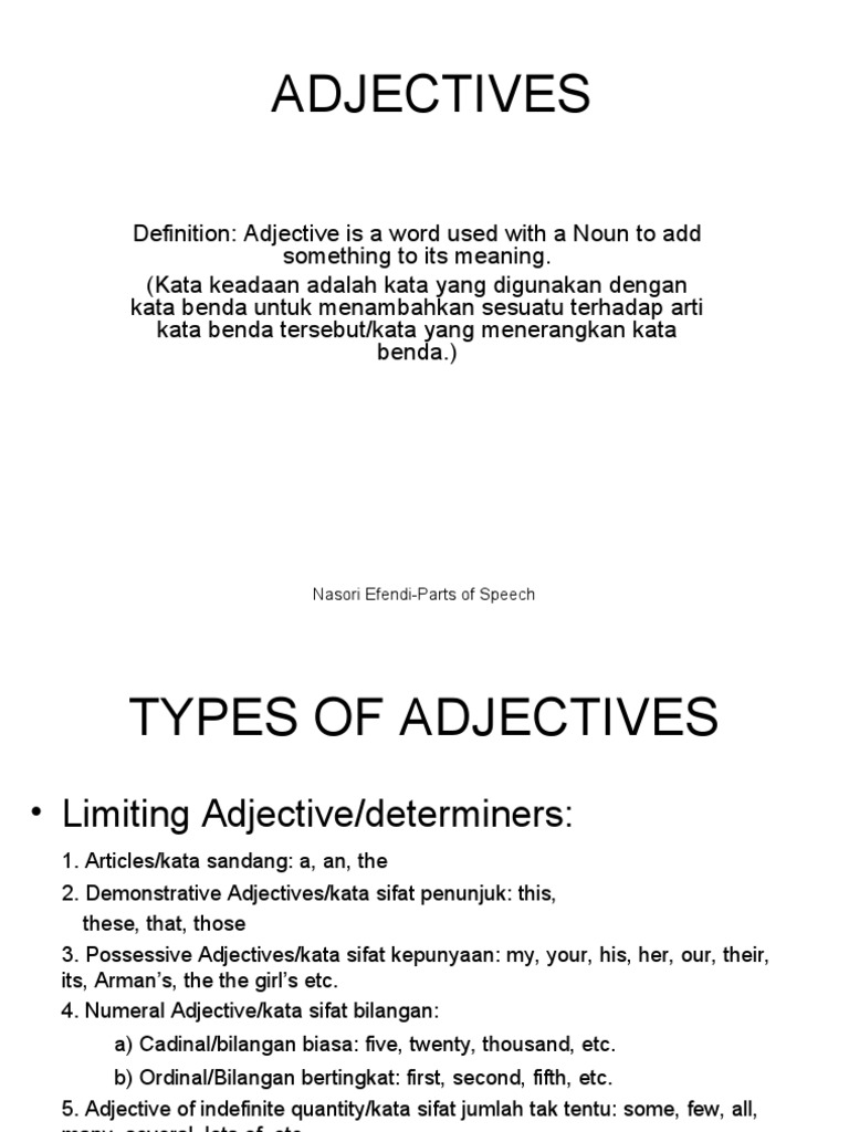 Parts Of Speech Adjectives Adjective Verb