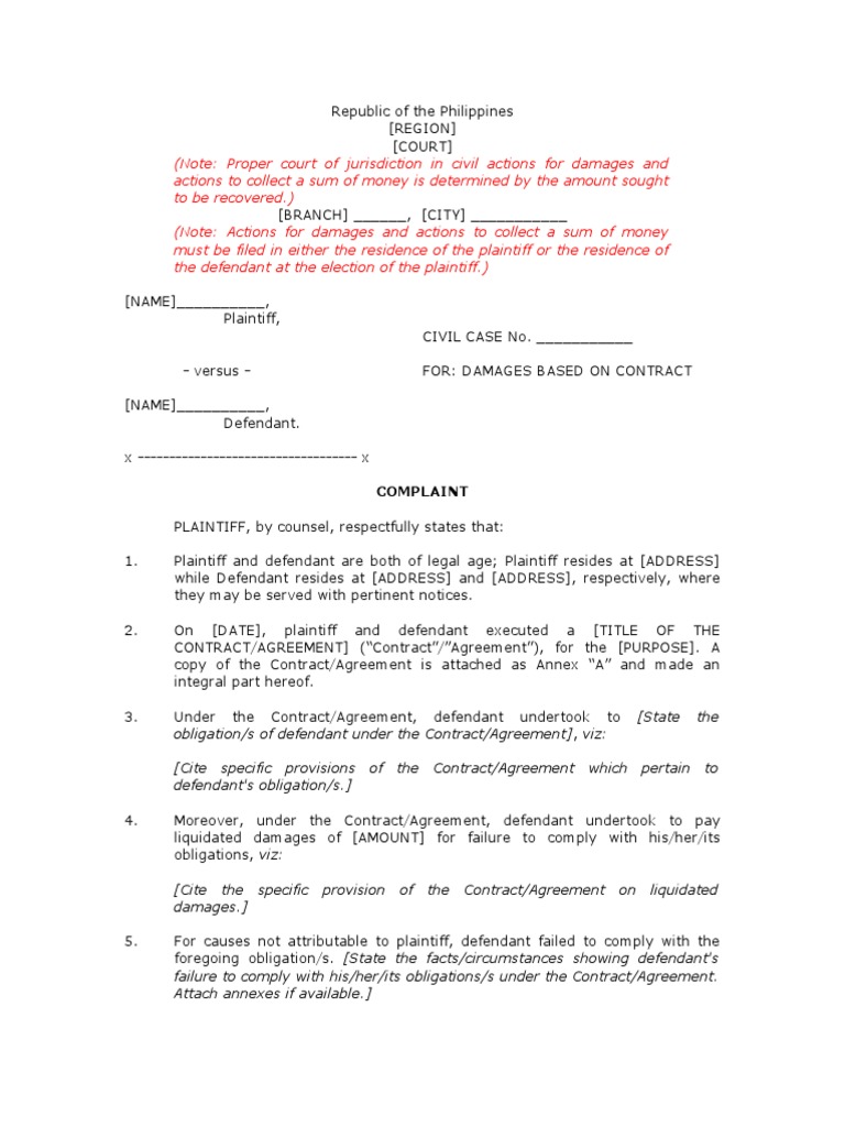 Breach of Contract Damages Complaint | PDF | Damages | Liquidated Damages
