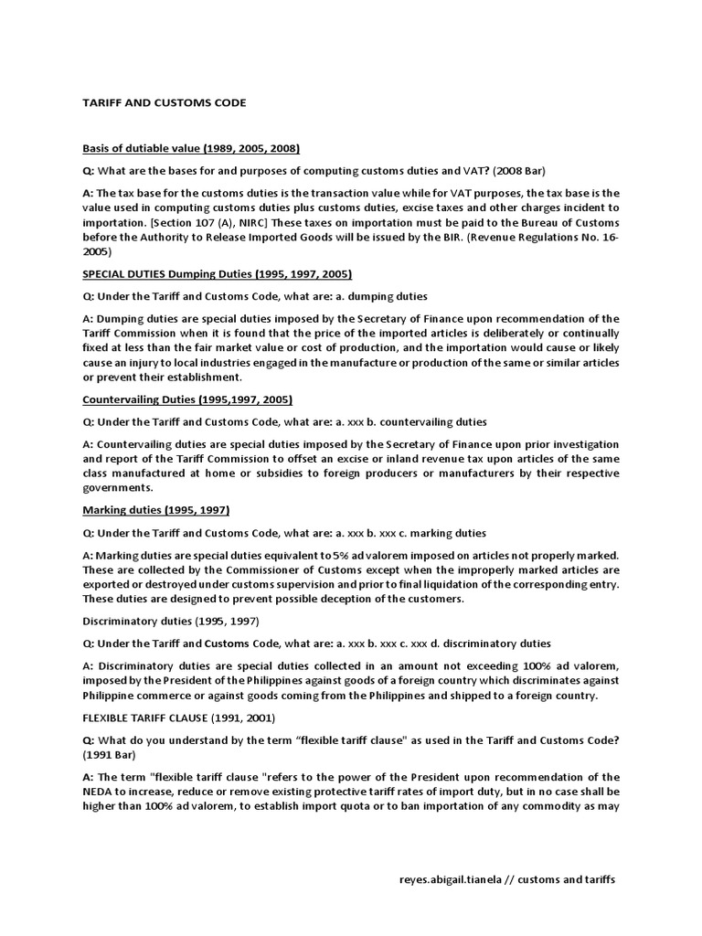 Tariff and Customs Code PDF Dumping (Pricing Policy) Customs