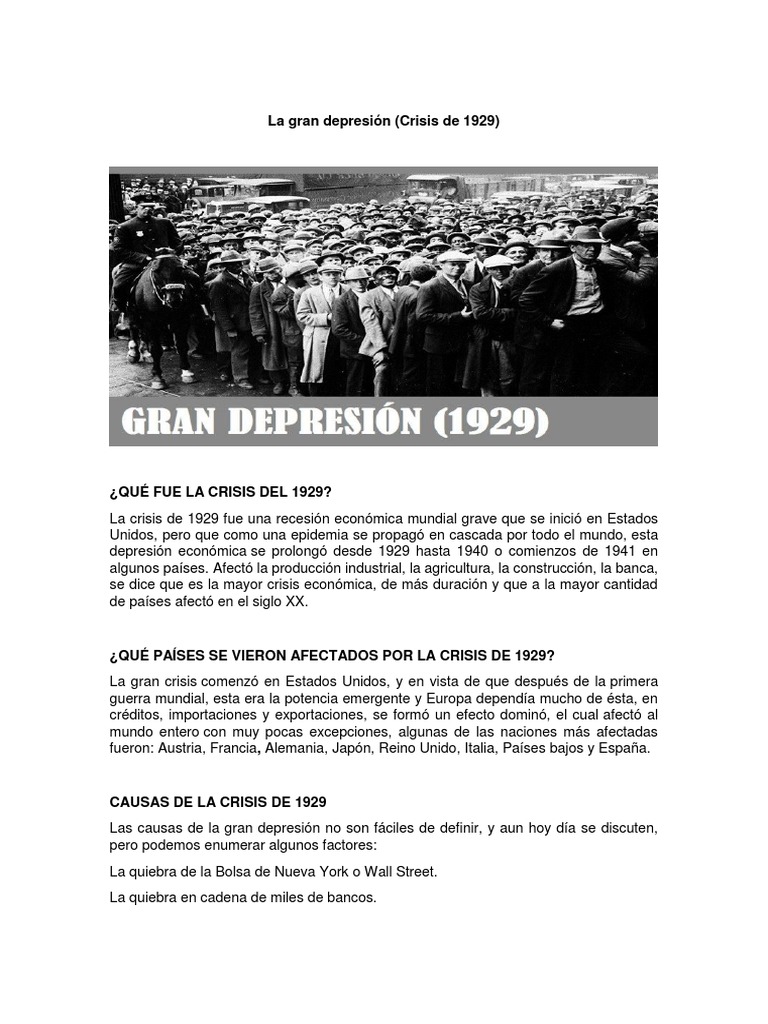 Causas y efectos de la crisis de 1929 | PDF | Gran depresion | Desempleo