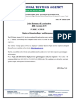 Joint Entrance Examination JEE (Main) - 2019: Public Notice Display of Question Paper and Responses