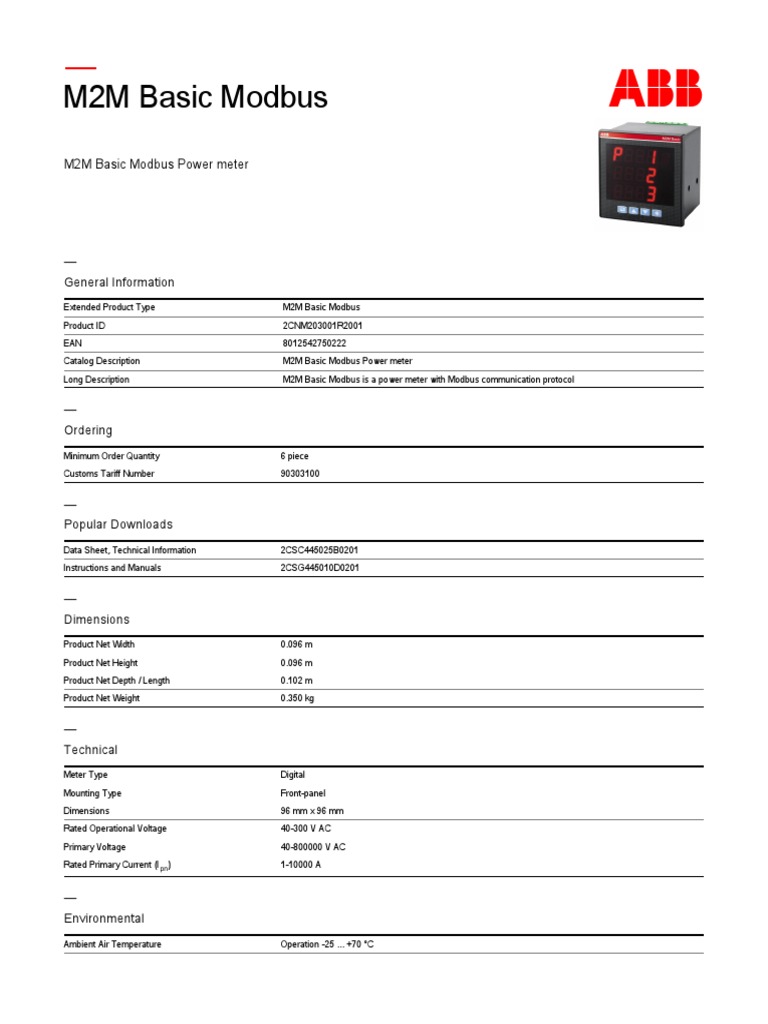 2CNM203001R2001 m2m Basic Modbus Power Meter Download Free PDF