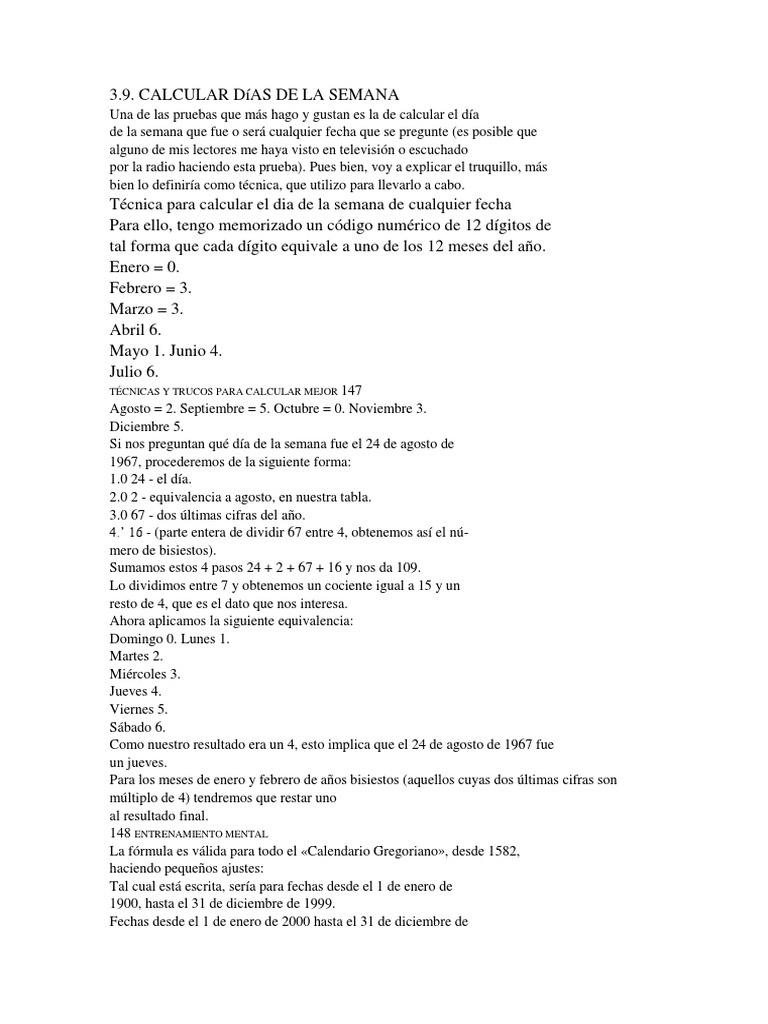Cálculo de días de la semana | PDF | Calendario | División (Matemáticas)
