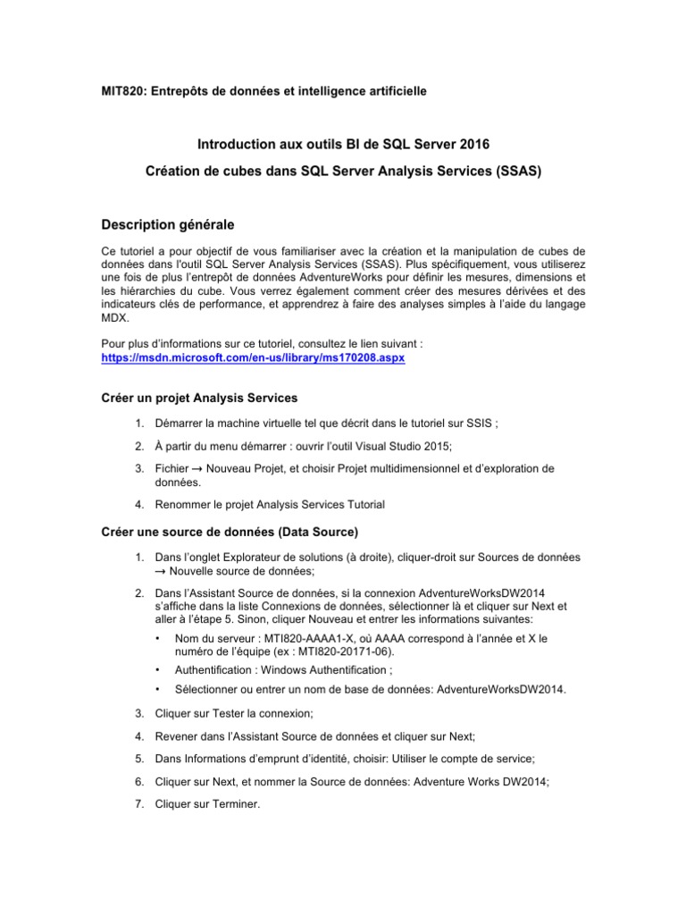 Tutoriel SSAS : Création de Cubes | PDF | Microsoft SQL Server ...