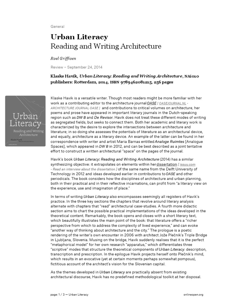 Reading and Writing Architecture Urban Literacy PDF Phenomenology
