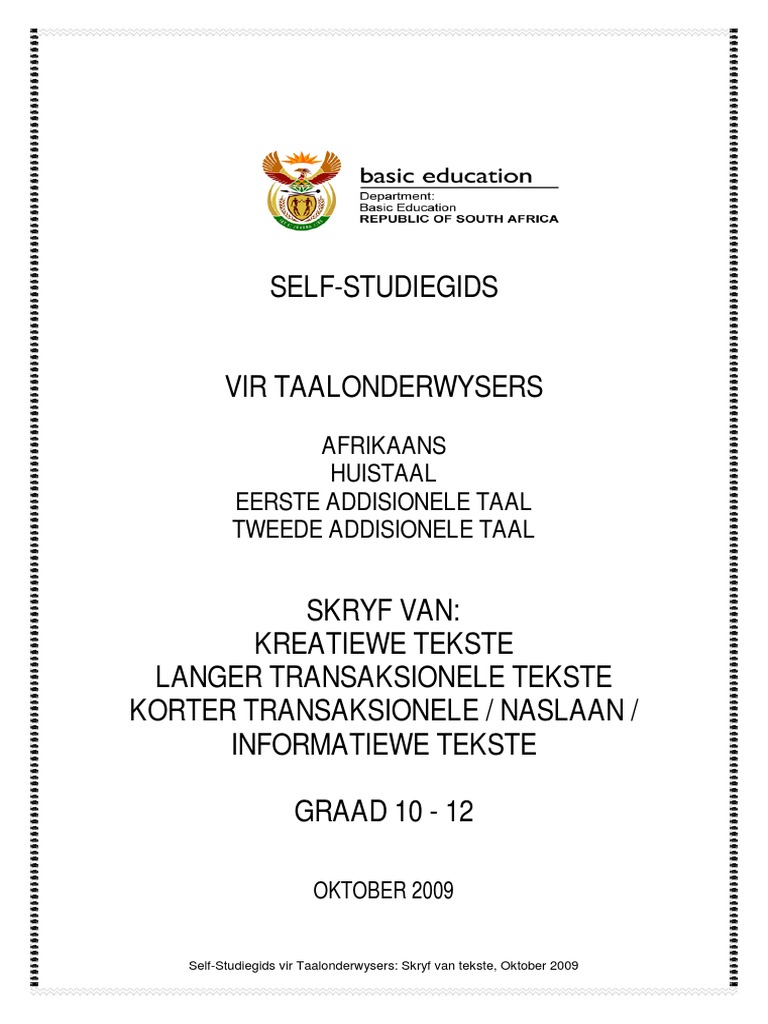 2009 Self Studiegids Skryf Taalonderwysers Pdf