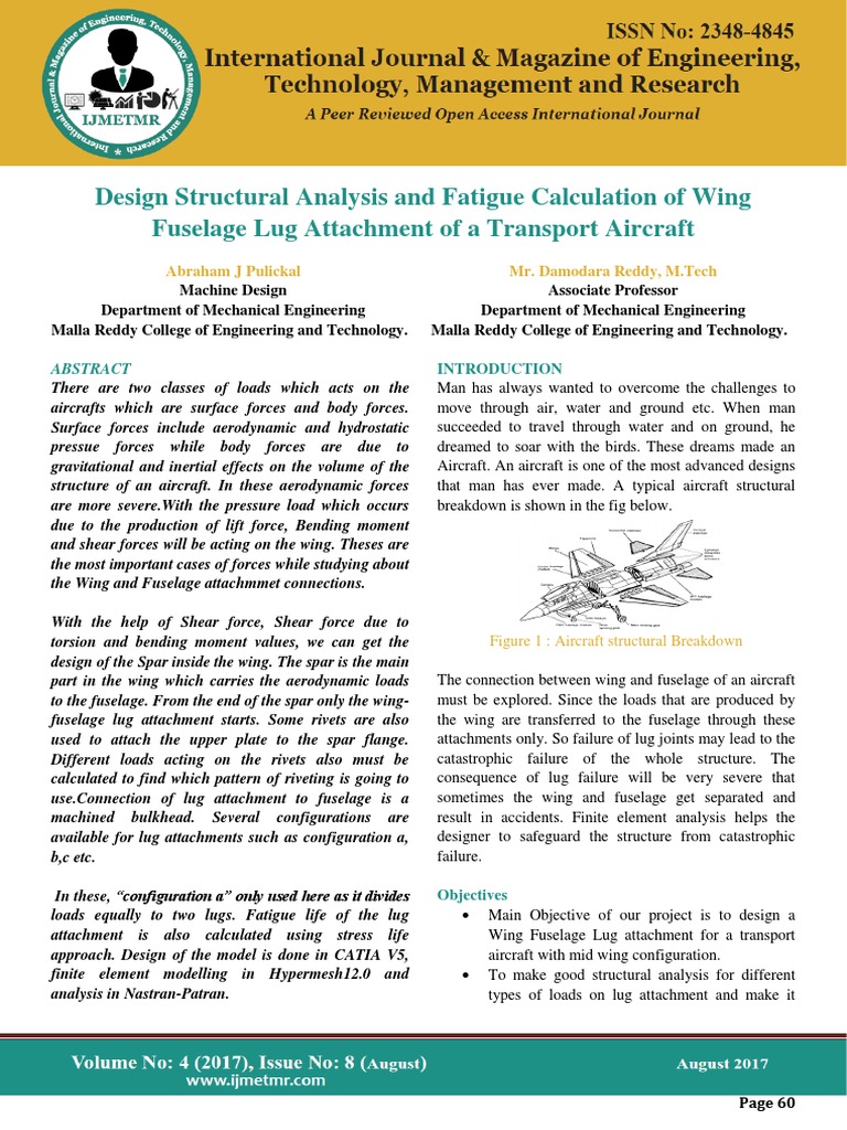 Design and Analysis of Wing Fuselage Attachment | PDF | Fatigue ...