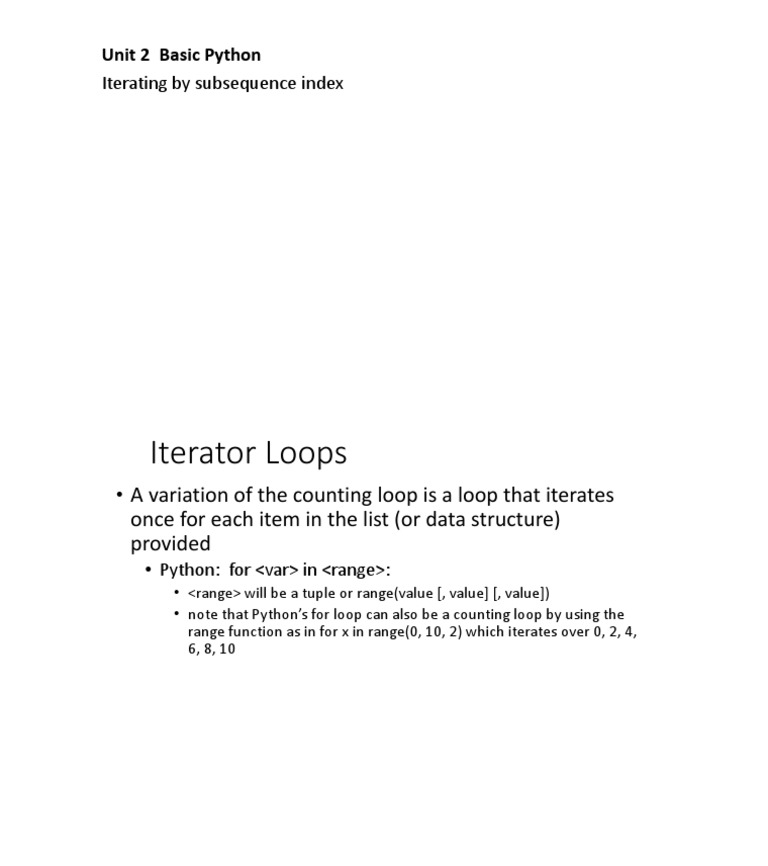 Basic Python Iterator Loops by Subsequence Index | PDF