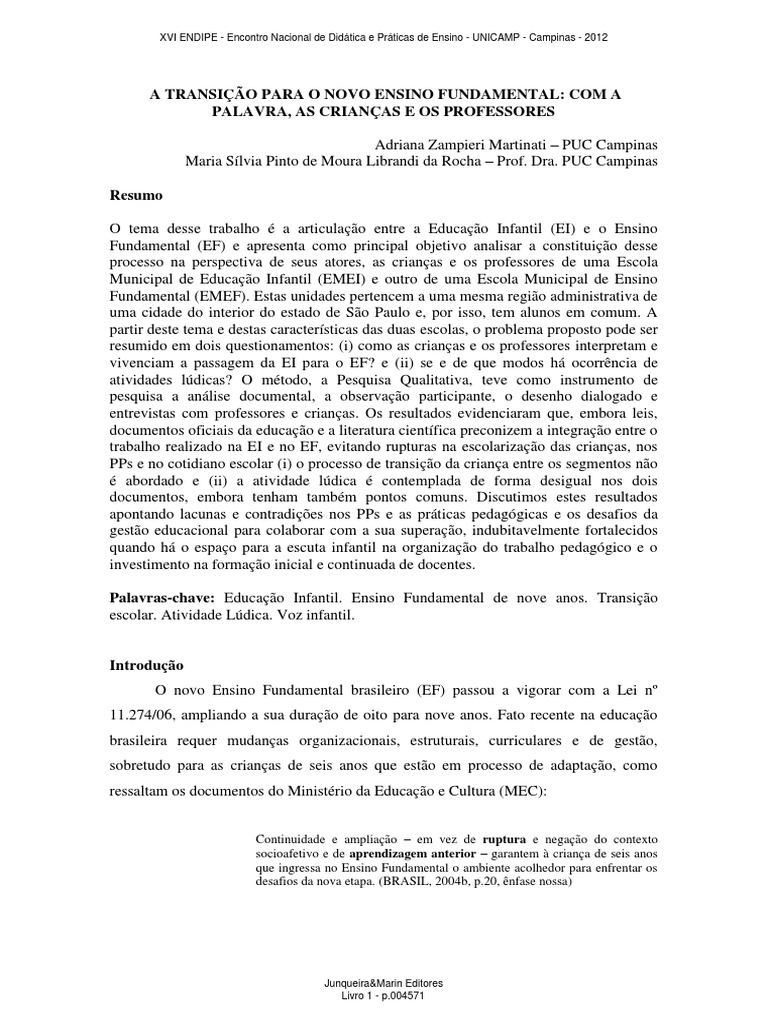 Transição da EI para o EF: Desafios e Práticas | PDF | Pré-escola ...