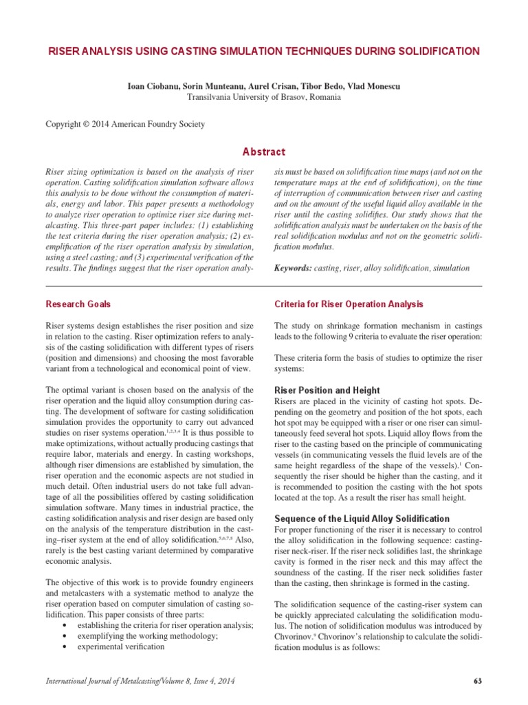 Riser Analysis Using Casting Simulation Techniques During ...