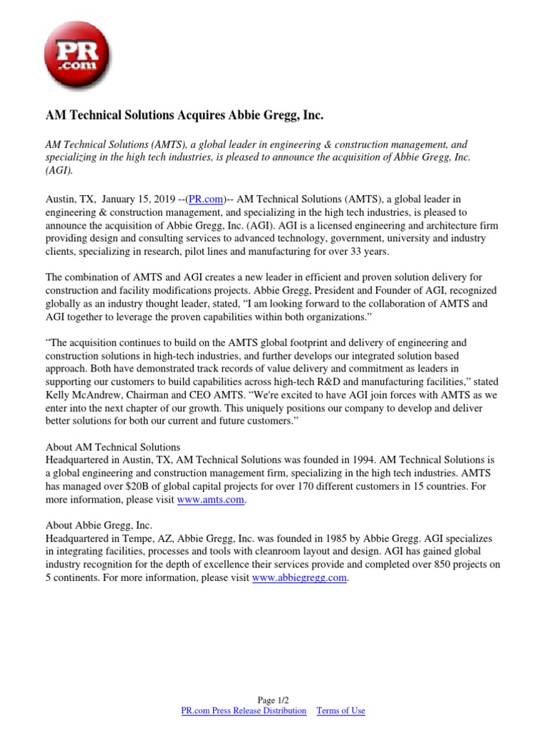 AM Technical Solutions Acquires AGI | PDF | Engineering | Intellectual ...