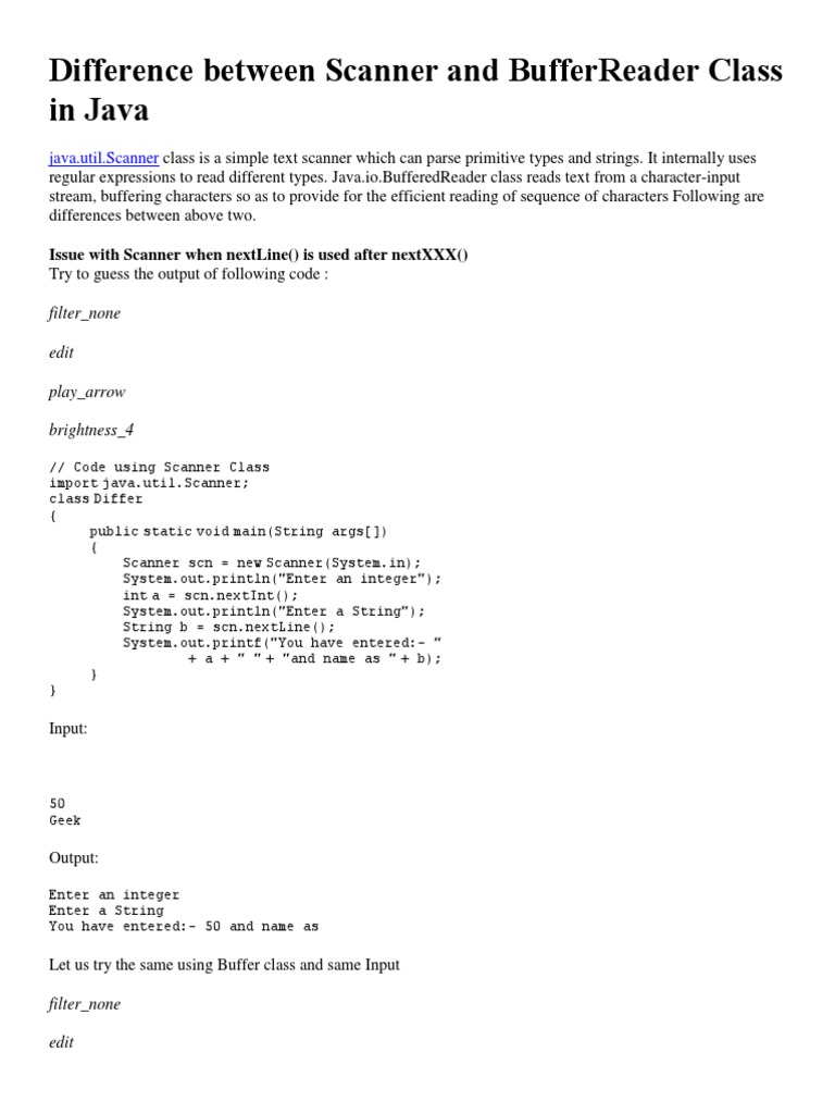 Difference Between Scanner and BufferReader Class in Java PDF