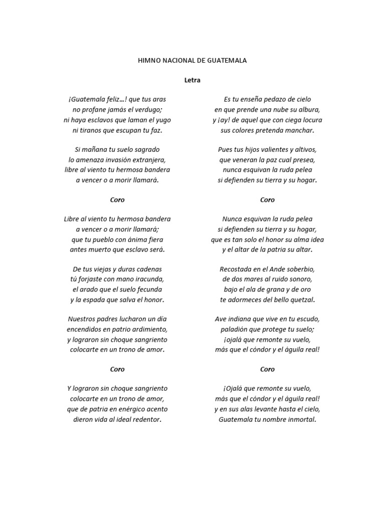 Letra del Himno Nacional de Guatemala | PDF | Guatemala