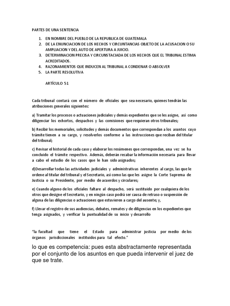 Partes de Una Sentencia Guatemala | PDF | Sentencia (ley) | Judicaturas