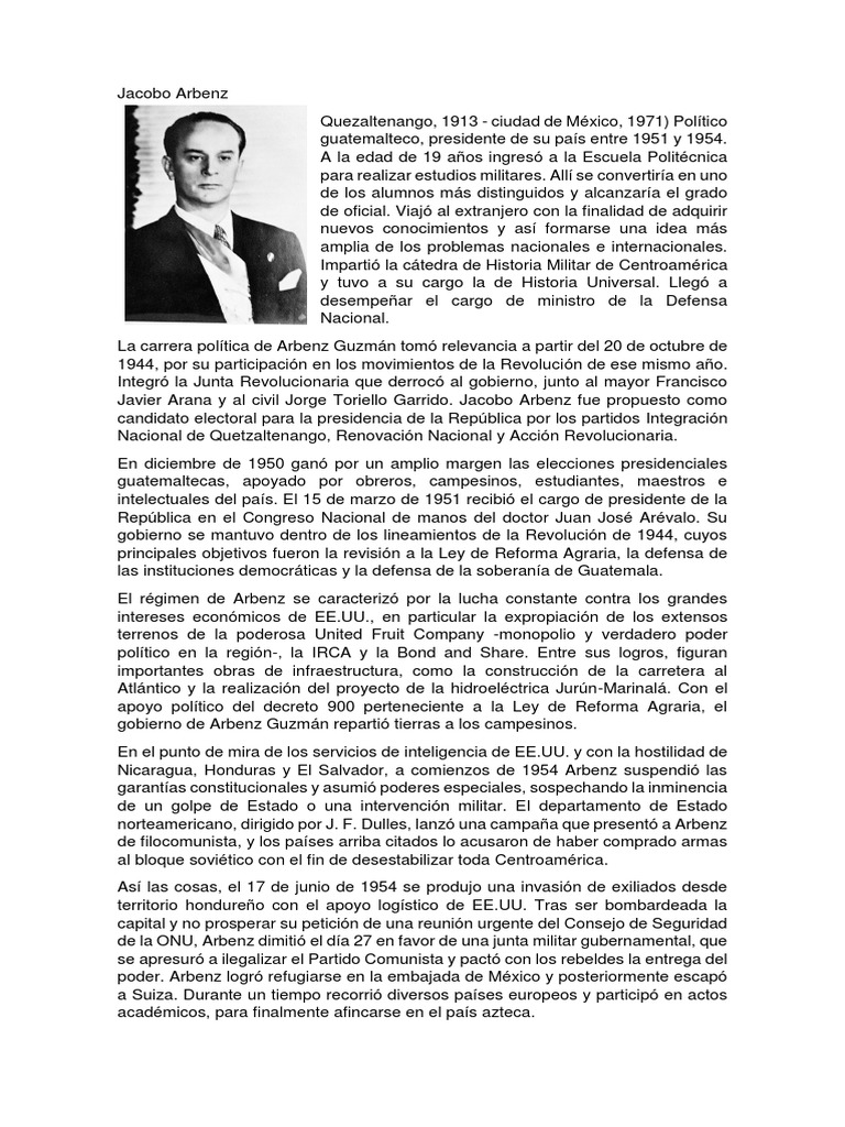 Jacobo Arbenz | PDF | Guatemala | Formas de gobierno