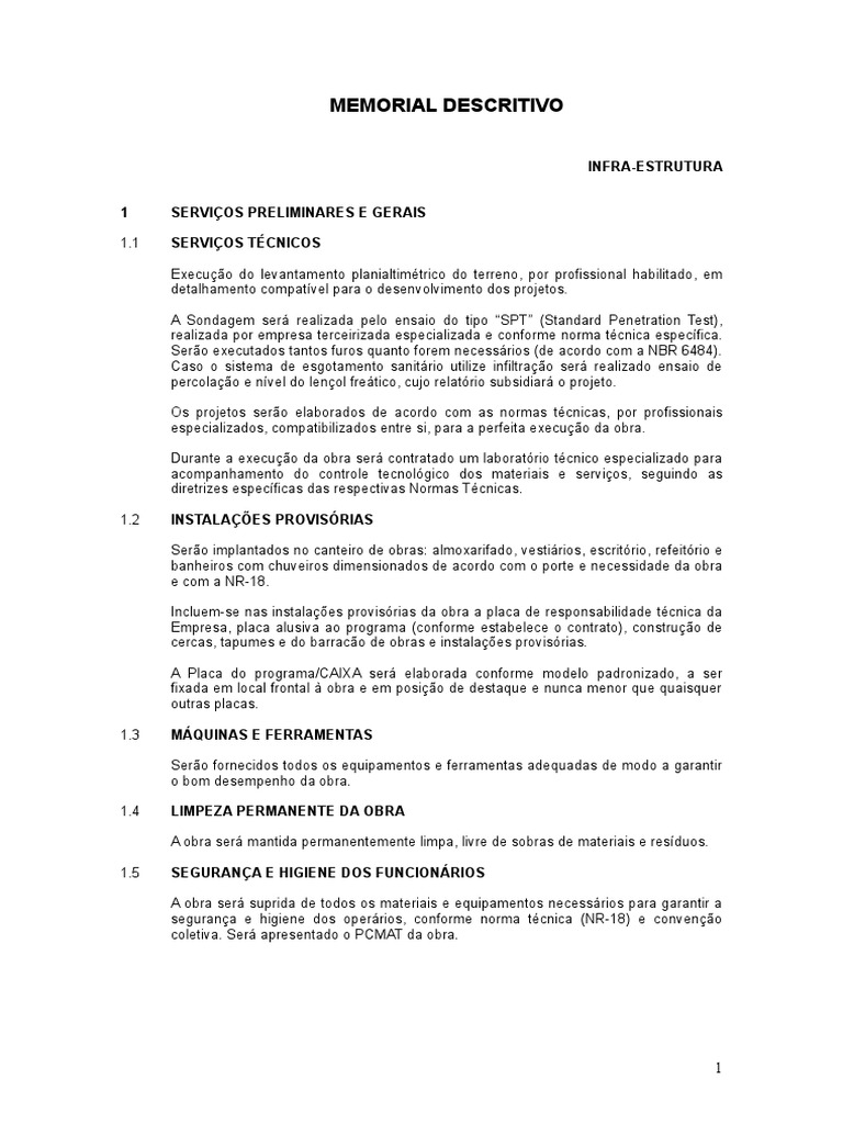 Memorial Descritivo - Infra-Estrutura | Aterro | Materiais