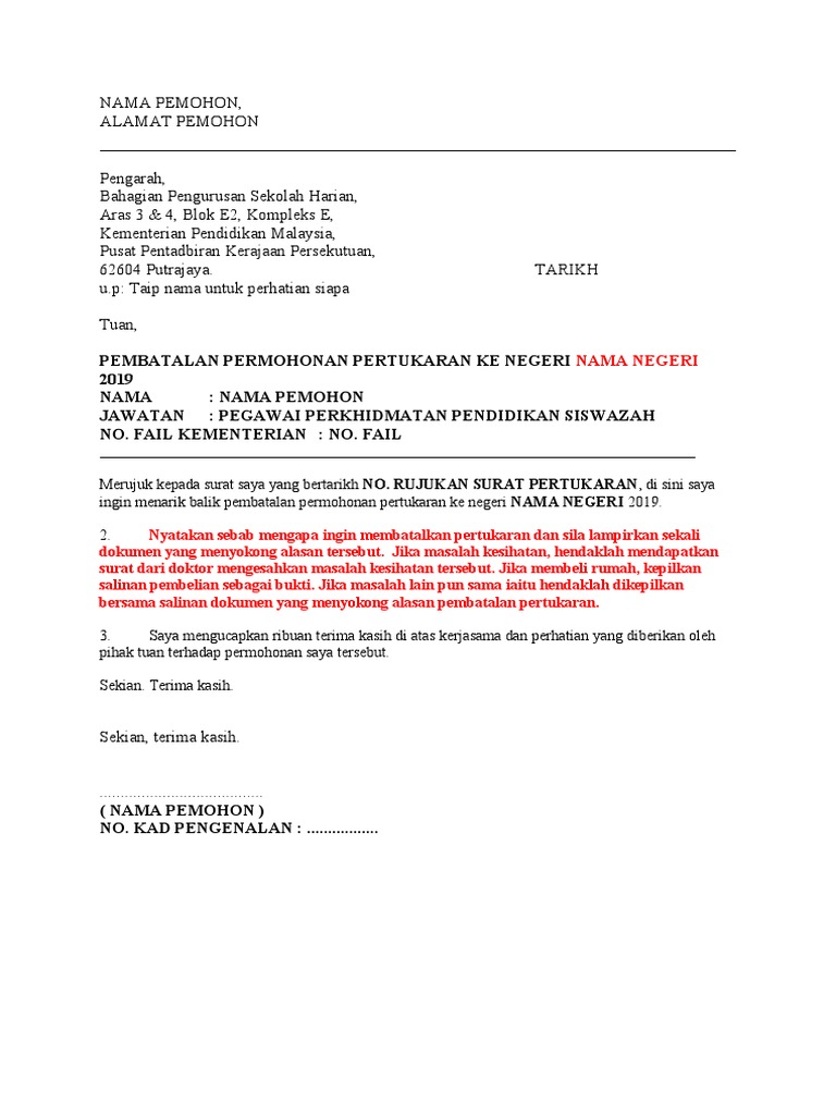 Contoh Surat Batal Pertukaran Guru Pdf