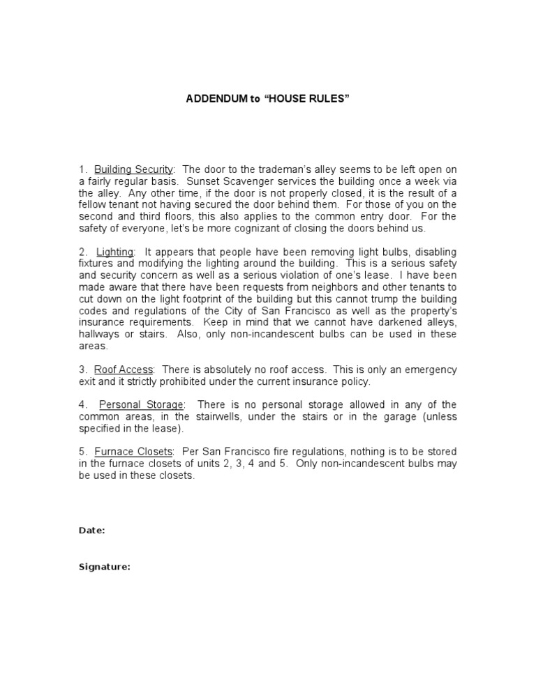 Addendum To House Rules1 | PDF | Home & Garden