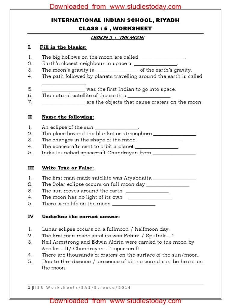 CBSE Class 5 Science - The Moon | PDF