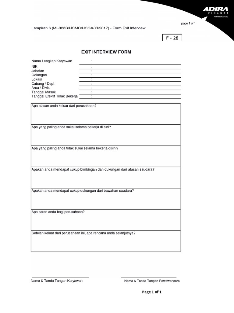 Formulir Exit Interview Karyawan | PDF | Karier & Perkembangan | Bisnis