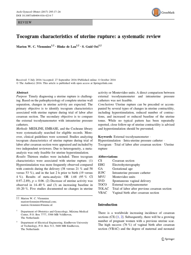 Tocogram Characteristics of Uterine Rupture: A Systematic Review | PDF ...