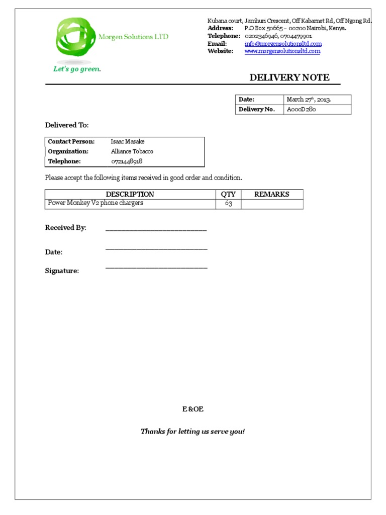 Electronic Delivery Note - March 2013 | PDF