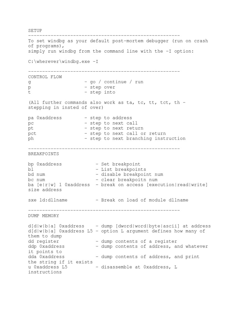 Windbg Cheat Sheet | PDF | Software Development | Computer Programming