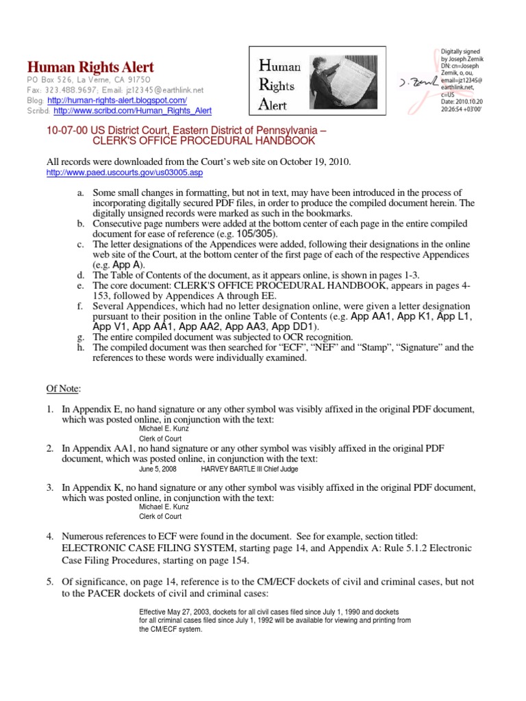 10-07-00 US District Court Eastern District of PA - CLERK's OFFICE  Procedural HANDBOOK - Compiled Records With Cover-S | PDF | Service Of  Process | Cm/Ecf