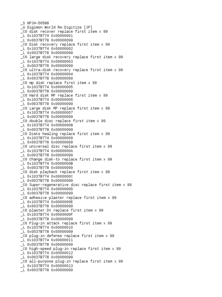 Digimon Re:Digitize Cheat Codes | PDF | Works | Leisure