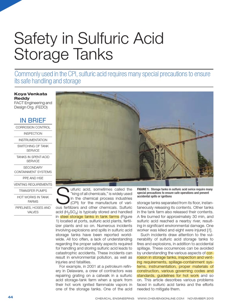 Safety in Sulfuric Acid Storage Tanks PDF Sulfuric Acid Flow