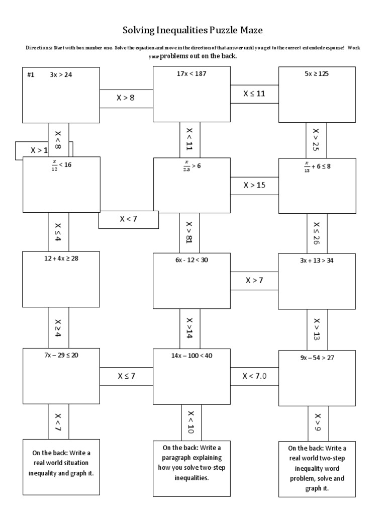 Inequalities Maze  Applied Mathematics  Teaching Mathematics Regarding Solving Inequalities Worksheet Answer Key