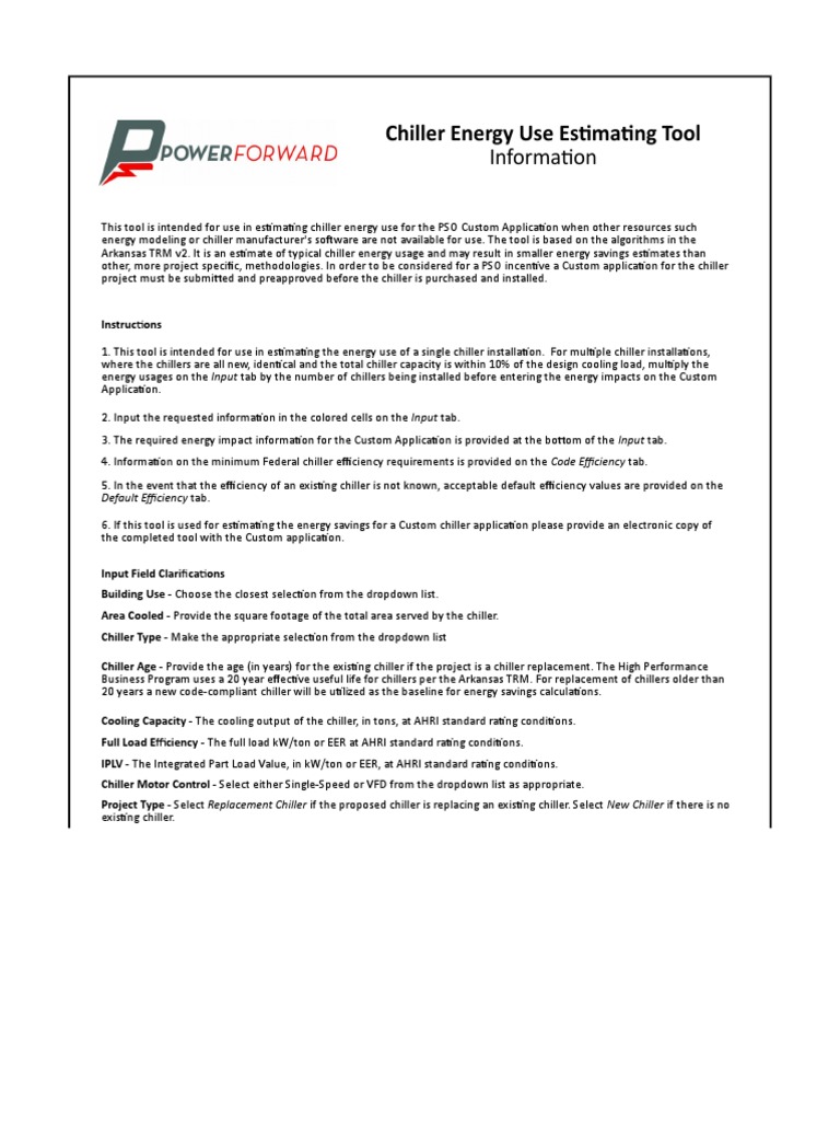 Chiller Energy Use Estimating Tool PDF Engineering Thermodynamics