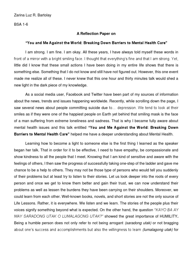 Uts Reflection Paper PDF Metaphysics Of Mind Behavioural Sciences