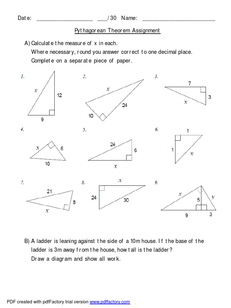 Pythagorean Theorem Worksheet  PDF Regarding Pythagorean Theorem Worksheet With Answers