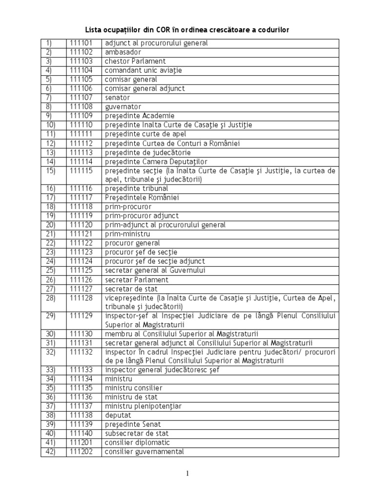 ISC - 08 Lista Cresc Cod Ocupatii Cor | PDF