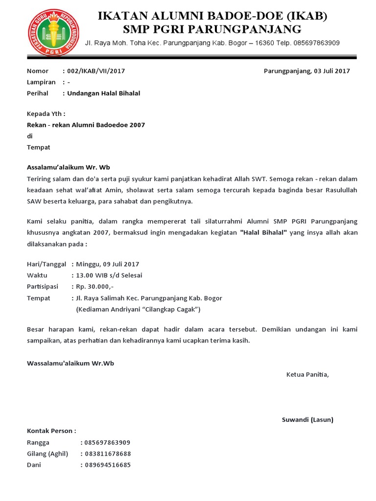 61+ Contoh Undangan Halal Bihalal Alumni Smp Terbaik Gratis