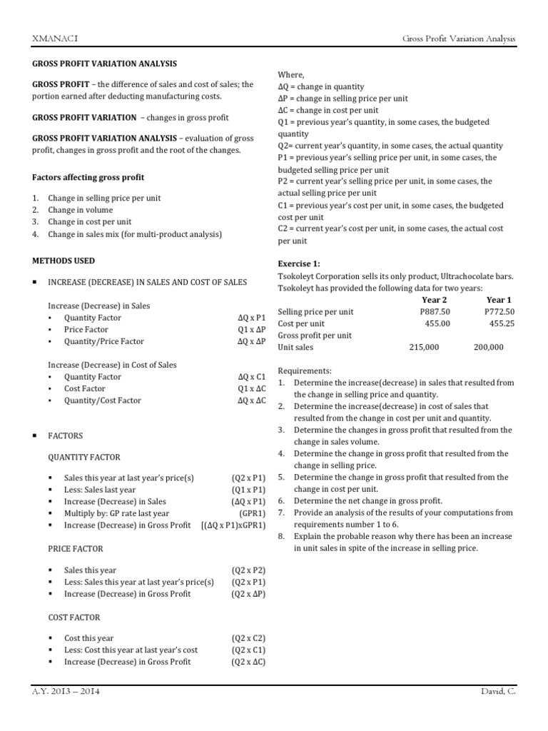 Gross Profit Variation Analysis 2013-2014 | PDF | Prices | Business ...