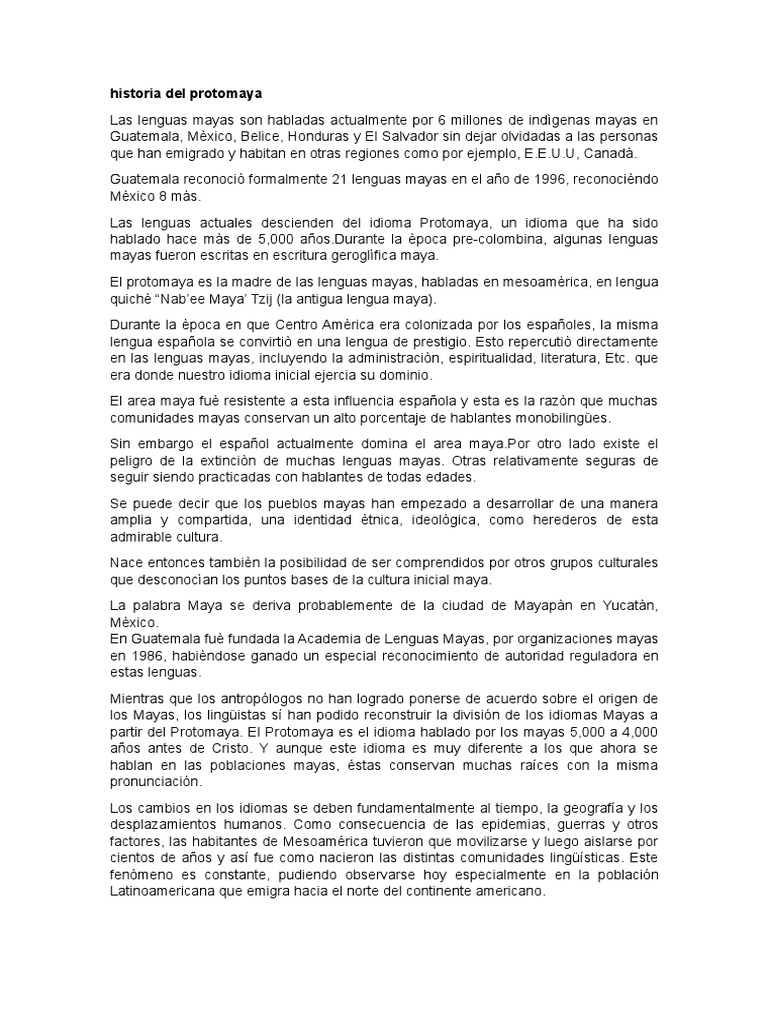La historia del idioma protomaya y el origen de las lenguas mayas PDF