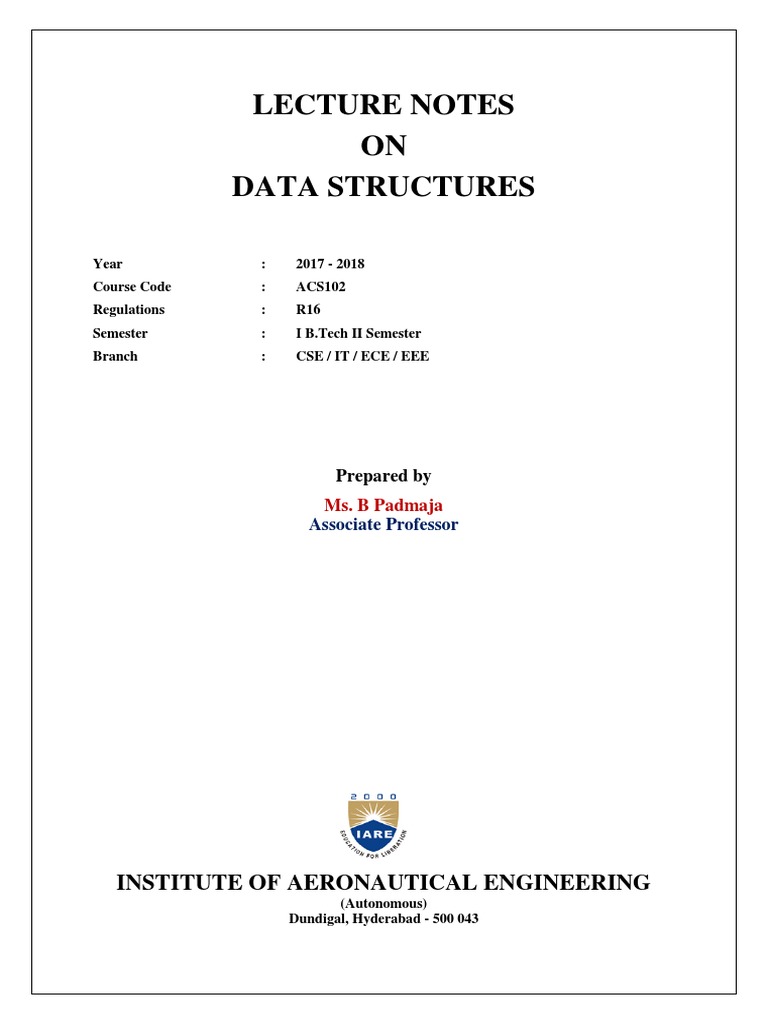 Data Structures Lecture Notes 2017-2018 | PDF | Data Structure ...