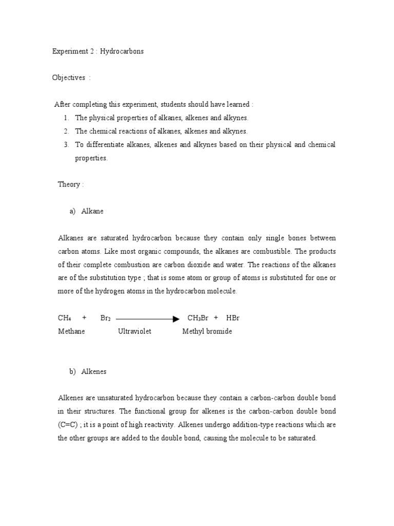 Experiment 2 | Alkene | Alkane