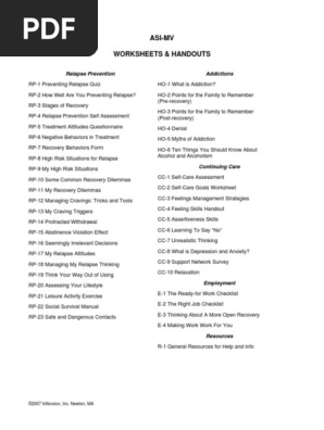 Therapy Worksheet | PDF | Relapse | Substance Abuse