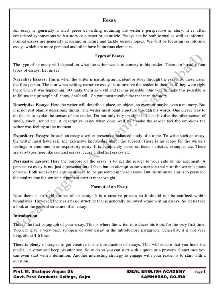 Essay Writing Essays Paragraph