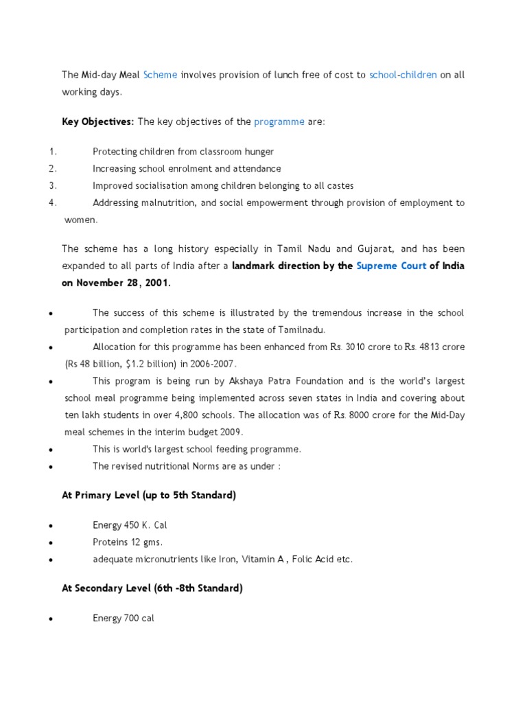 Mid Day Meal Scheme | PDF