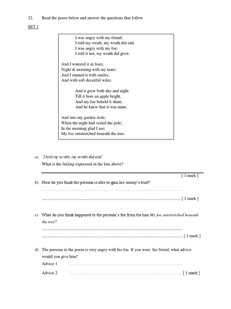 "A Poison Tree: Analysis and Questions" | PDF | Anger
