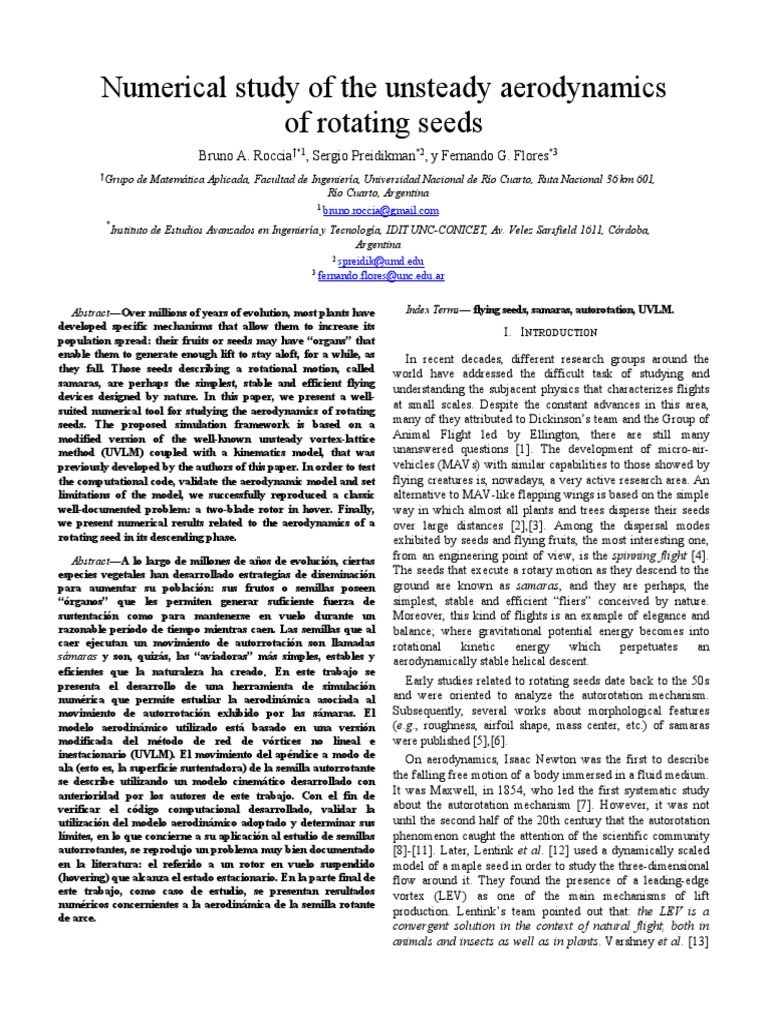 Numerical Study of The Unsteady Aerodynamics of Rotating Seeds | PDF ...