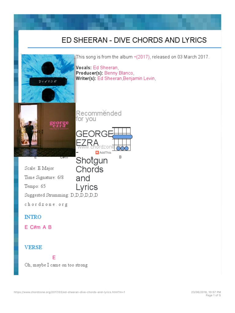 ED SHEERAN Dive Chords and Lyrics PDF PDF Song Structure