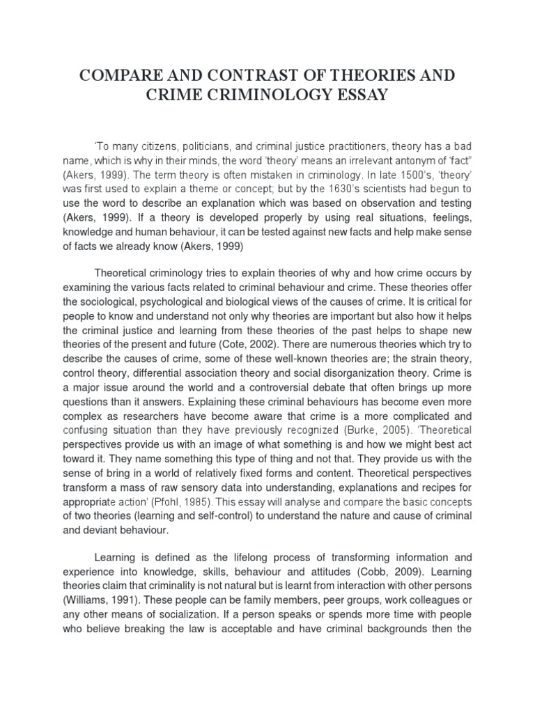 Exploring Learning Theories of Crime Through a Comparative Analysis of