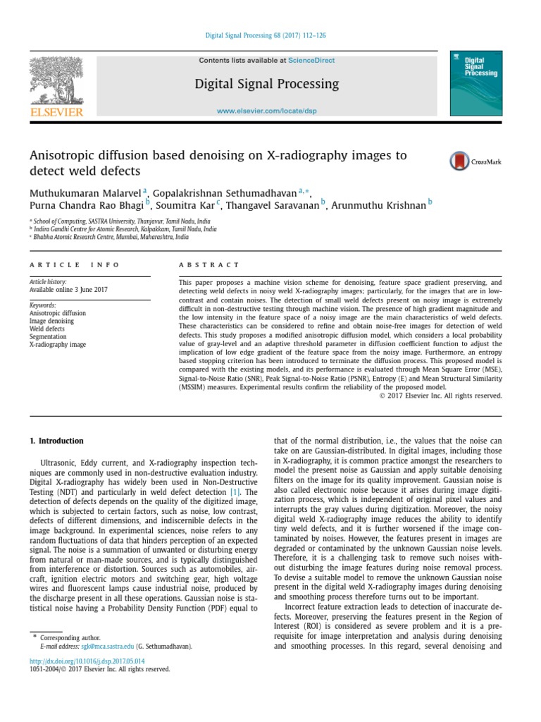 Anisotropic Diffusion Based Denoising On X Radiography 2017 Digital ...