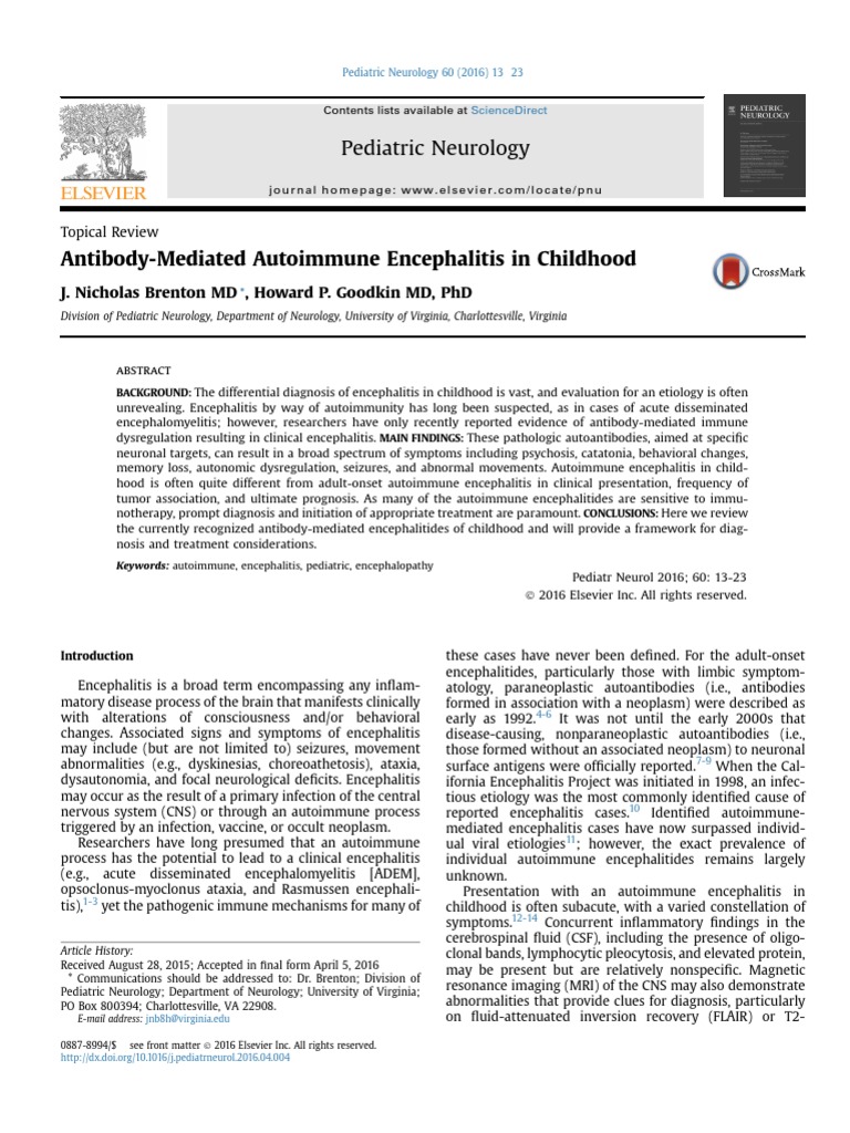 Pediatric Autoimmune Encephalitis Overview | PDF | Autoimmunity | Epilepsy