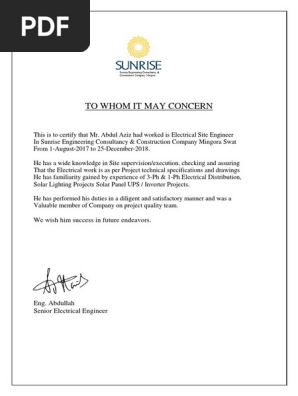 Experience Certificate